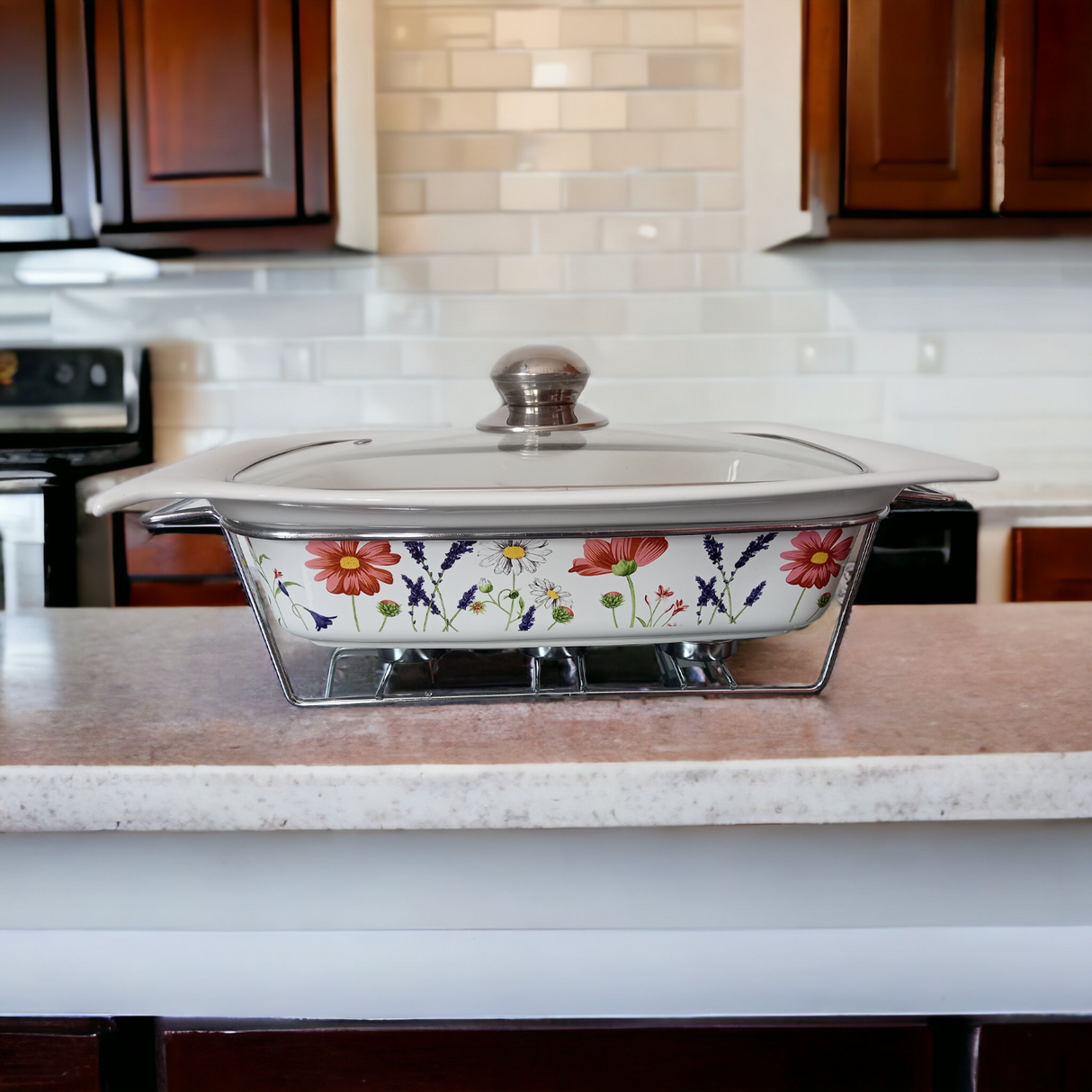 Vas ceramic cu capac de sticla pentru incalzire cu 3 lumanari, 2 l, 35x25x7 cm