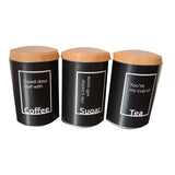 Set 3 cutii metalice rotunde pentru Zahar, Cafea, Ceai, Negre, 9x13 cm