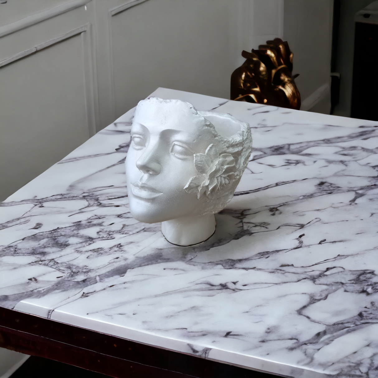 Vaza Decorativa, Forma de Cap, Ceramica, Alba, 20x13 cm