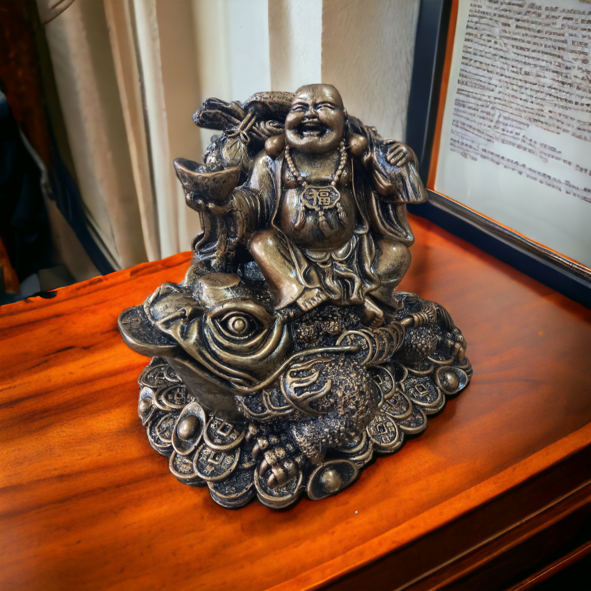 Statueta Feng Shui Buddha, pe Broasca, Rasina, 30x30 cm