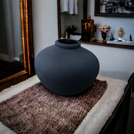 Vaza Decorativa, Ceramica, Forma Balon, Negru Mat, 25x20 cm