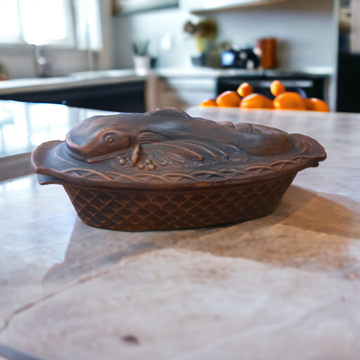 Oala Ovala din Lut Rosu pentru Cuptor, Model Peste Somn, 40x17x9 cm, 3 l