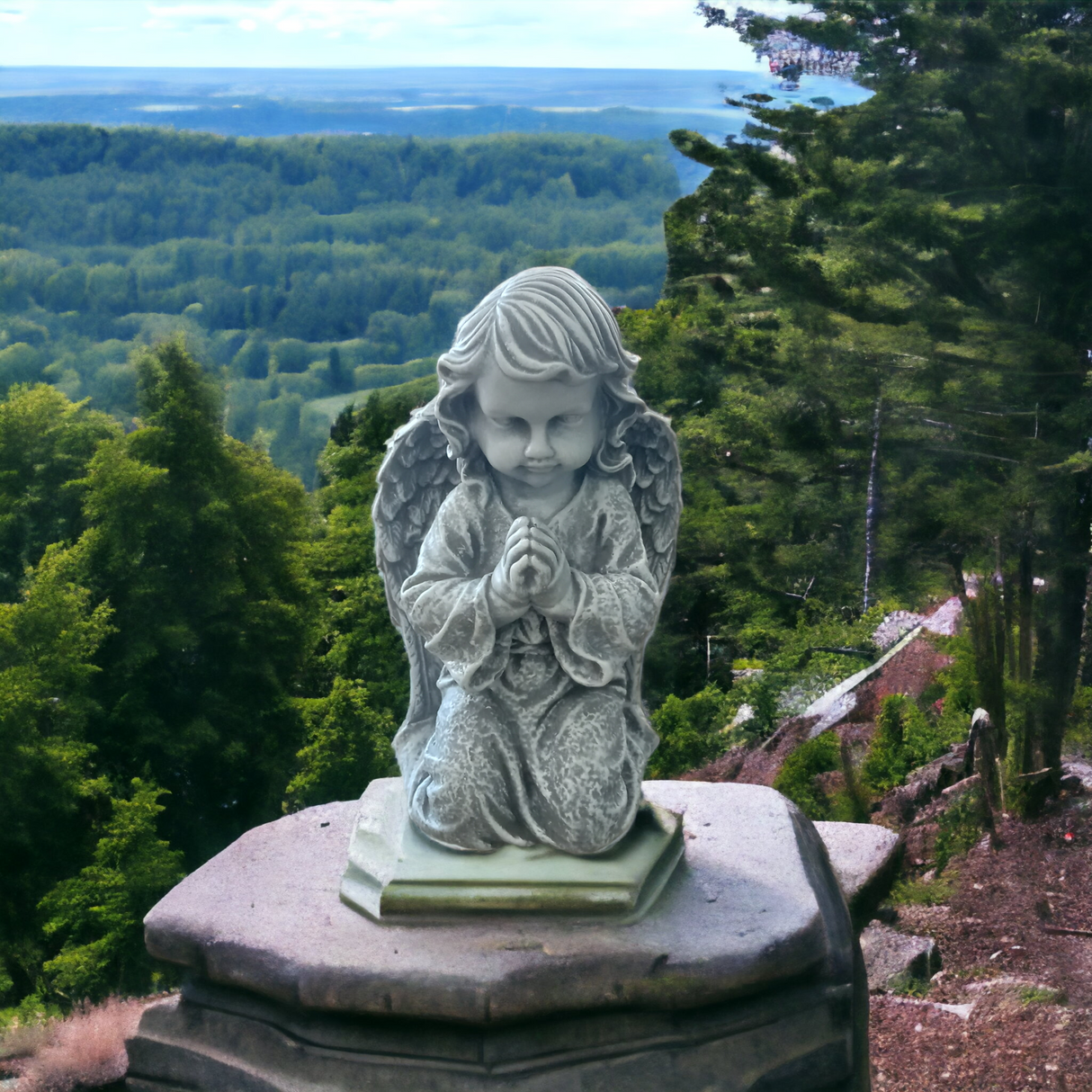 Statueta Inger care se roaga, Mix de Rasina cu Piatra, Gri, 45 cm