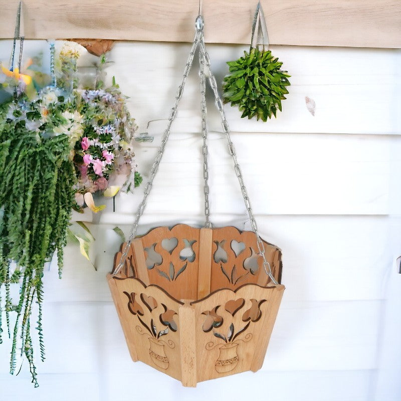 Ghiveci suspendat pentru flori, Sculptat, Lemn