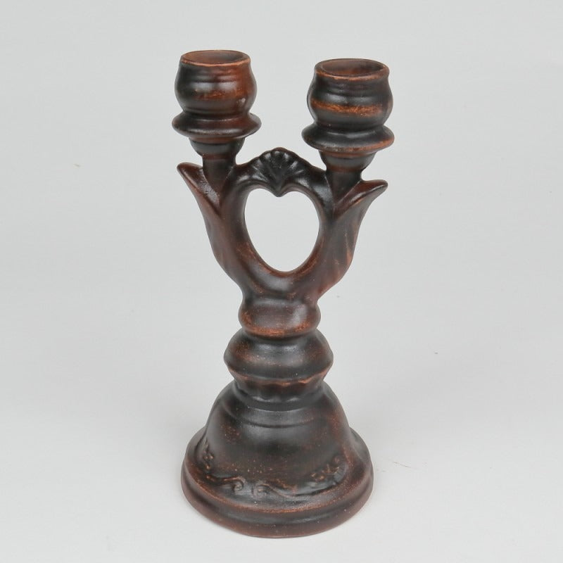 Sfesnic din lut pentru doua lumanari – 24 x 11 cm