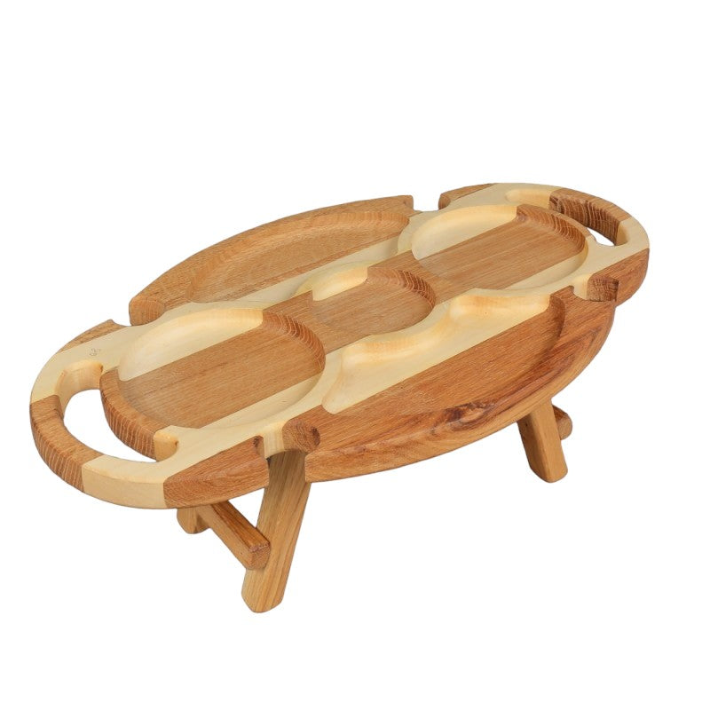 Platou Compartimentat pentru Servire, Lemn, Picioare Pliabile,oval , 50x30x20 cm