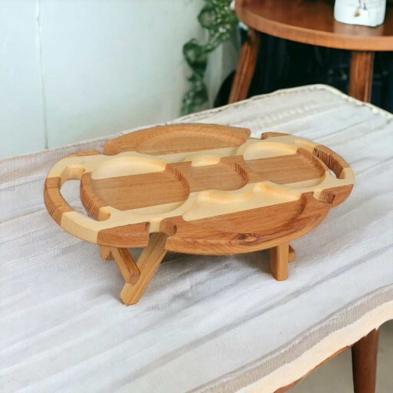 Platou Compartimentat pentru Servire, Lemn, Picioare Pliabile,oval , 50x30x20 cm