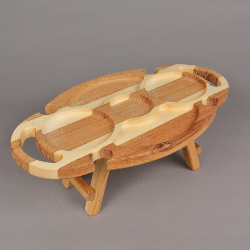 Platou Compartimentat pentru Servire, Lemn, Picioare Pliabile,oval , 50x30x20 cm