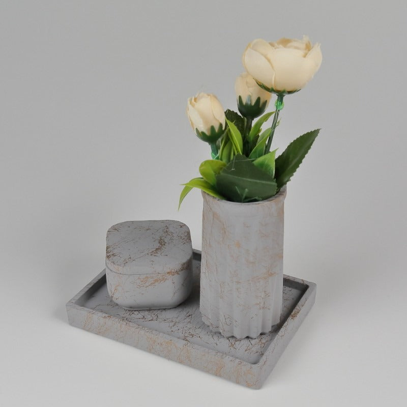 Set 3 Piese Lumanare Parfumata cu Suport si Platou Ceramic 15x13 cm