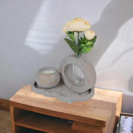 Set 3 Piese Lumanare Parfumata cu Suport si Platou Ceramic 22x22 cm