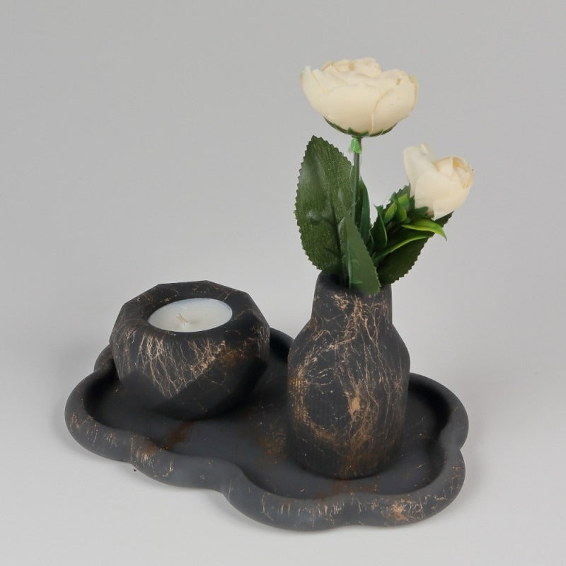 Set 3 Piese Lumanare Parfumata cu Suport si Platou Ceramic 21x17 cm