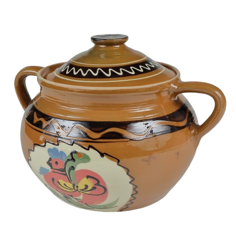 Oala sarmale din Lut, Glazurata, Pictata Manual