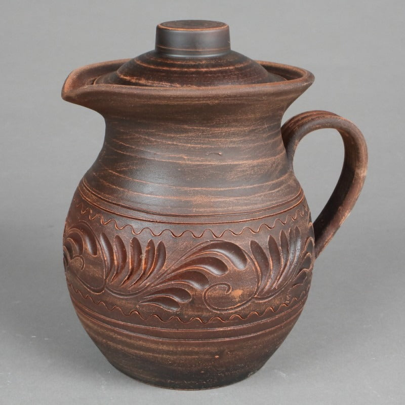 Ulcior cu Capac din Lut Rosu, cu Capac, 1.5 L, Maro