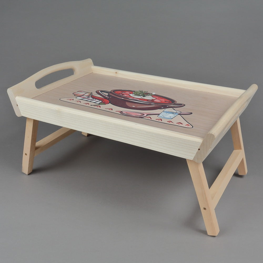Tava Lemn cu picioare pliabile pentru servire mic dejun ,Model imprimat Color,43x27x20 cm