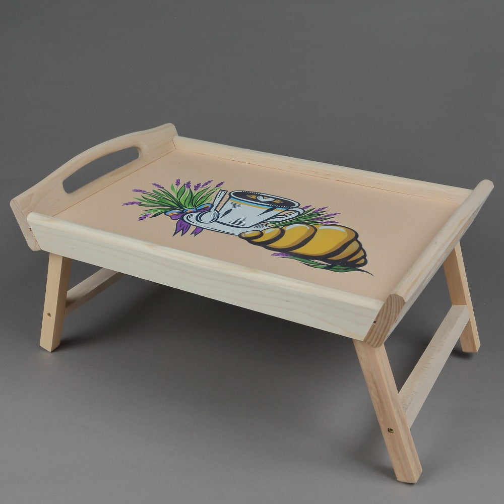 Tava Lemn cu picioare pliabile pentru servire mic dejun ,Model imprimat Color,43x27x20 cm