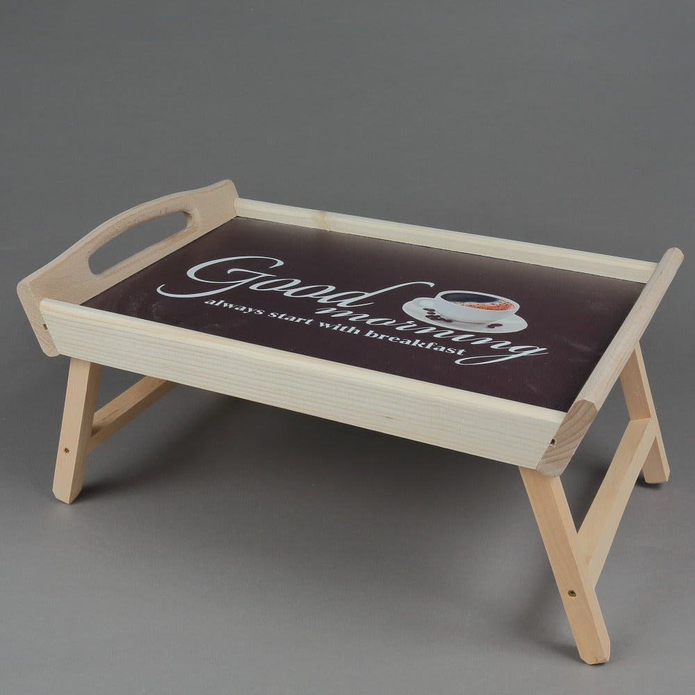 Tava Lemn cu picioare pliabile pentru servire mic dejun ,Model imprimat Color,43x27x20 cm