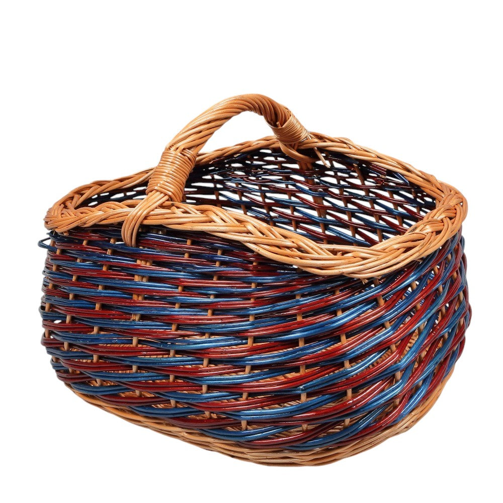 Cos de cumparaturi/picnic din rachita, 36x26 cm albastru-rosu