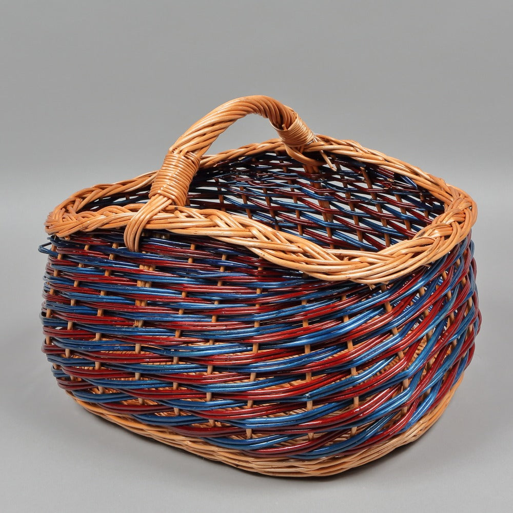 Cos de cumparaturi/picnic din rachita, 36x26 cm albastru-rosu