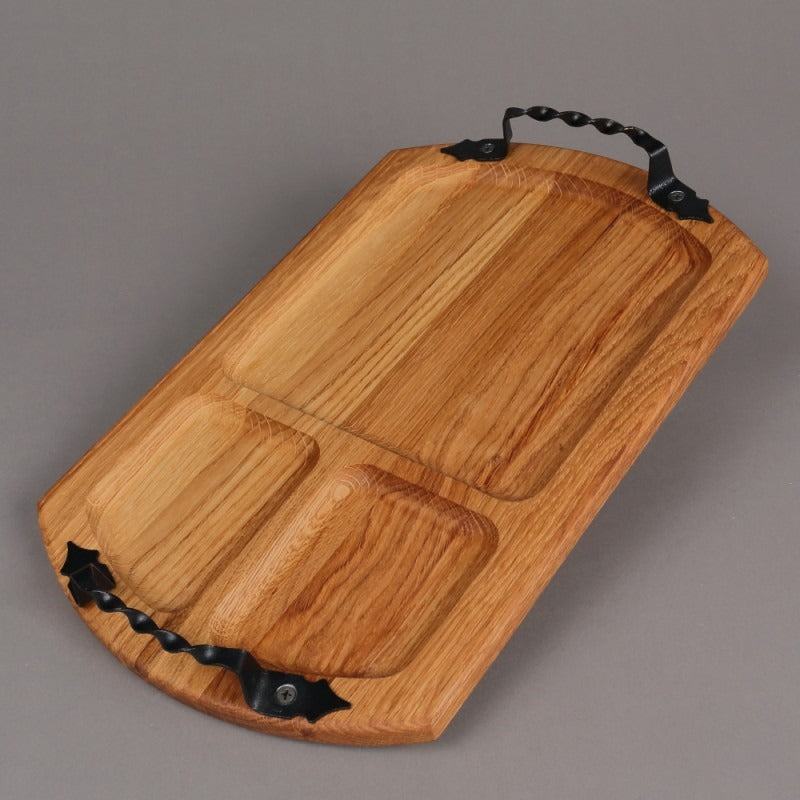 Tava Lemn compartimentata cu maner din Fier forjat ,39x25 cm