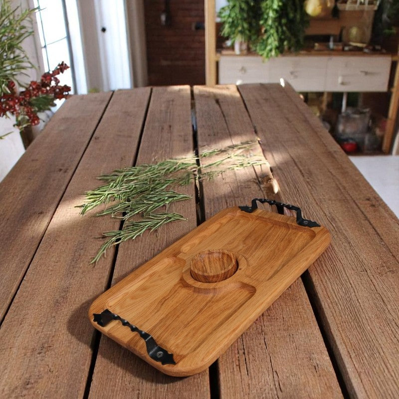 Tava Lemn compartimentata cu maner din Fier forjat ,39x25 cm