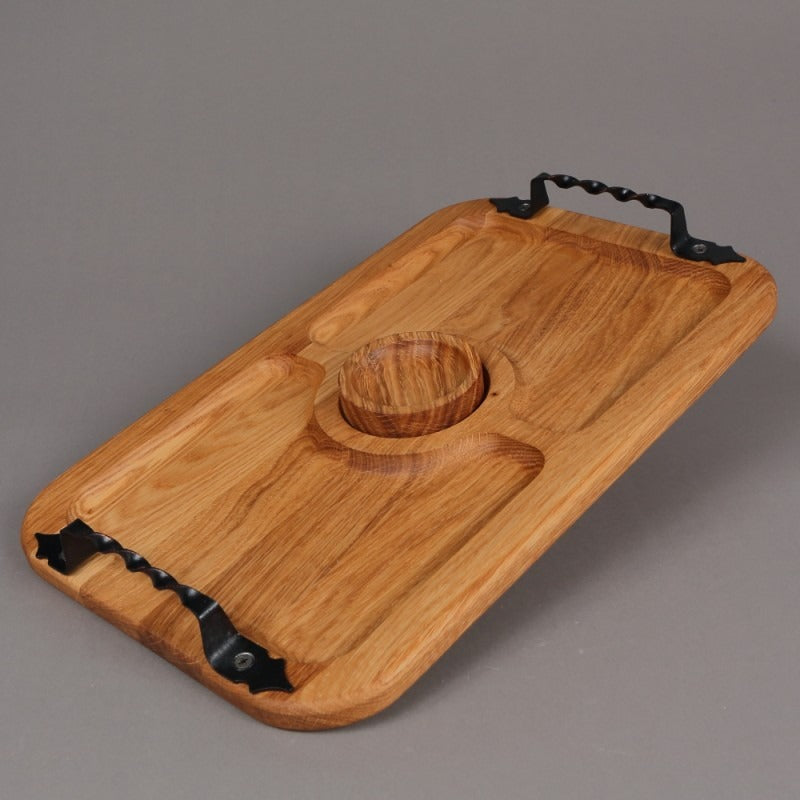 Tava Lemn compartimentata cu maner din Fier forjat ,39x25 cm