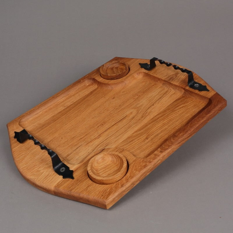 Tava Lemn compartimentata cu maner din Fier forjat ,39x25 cm