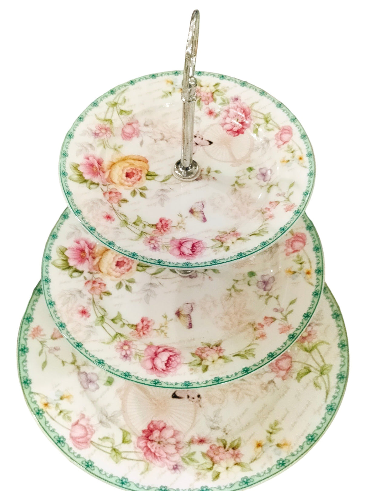 Etajera din Ceramica pentru Prajituri, Bomboane, 3 Etaje, 26,19,15x35 cm, Model Floral