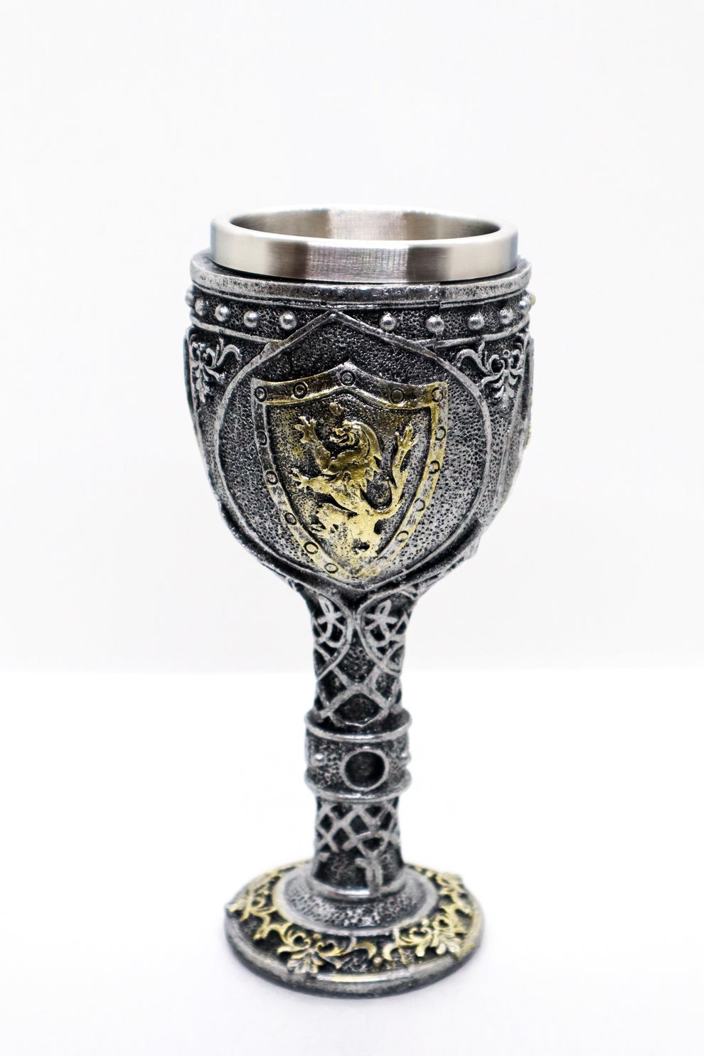 Pocal de Vin Medieval din Rasina si Inox , cu Pereti Dubli , 19x7 cm