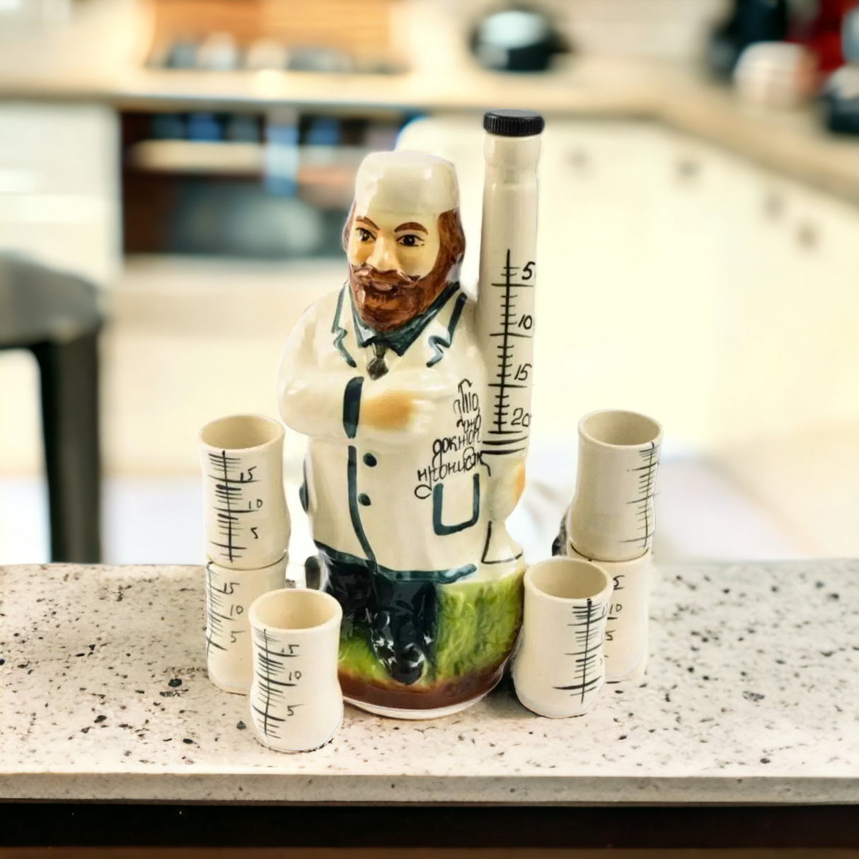 Set pentru Bauturi Doctor, Sticla si Pahare 6 x 50 ml, Ceramica