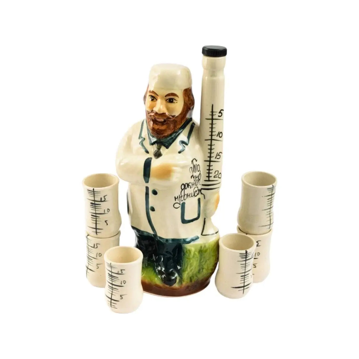 Set pentru Bauturi Doctor, Sticla si Pahare 6 x 50 ml, Ceramica