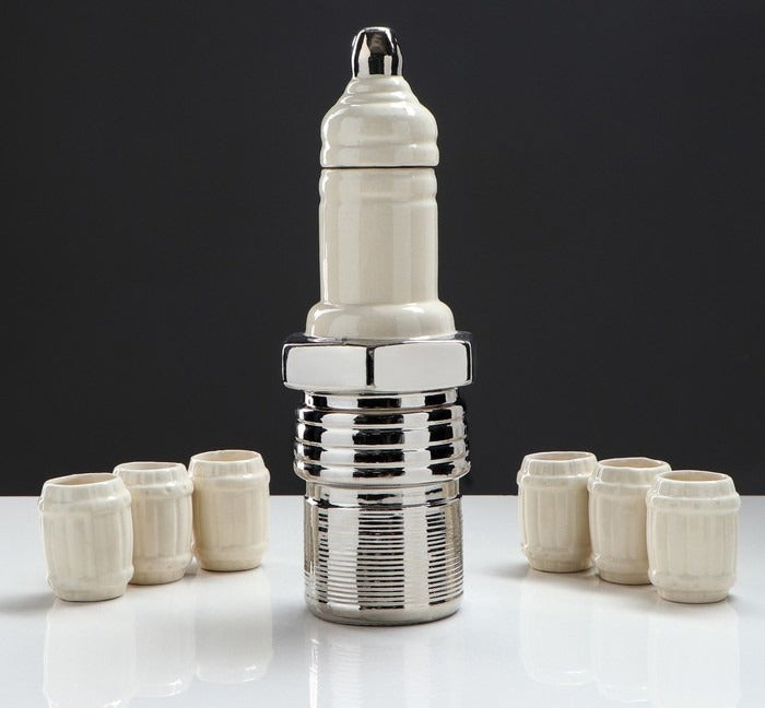 Set servire bautura in forma de Bujie ,ceramica, 1L cu 6 pahare de 75 ml