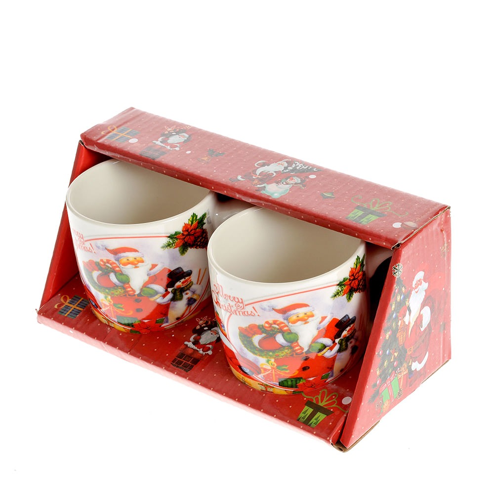 Set 2 Cani din Ceramica Merry Christmas 200 ml, cutie suport