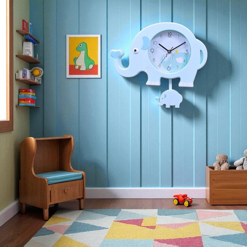 Ceas de perete copii ,model Elefant cu Pendul, plastic , 34x30x5 cm