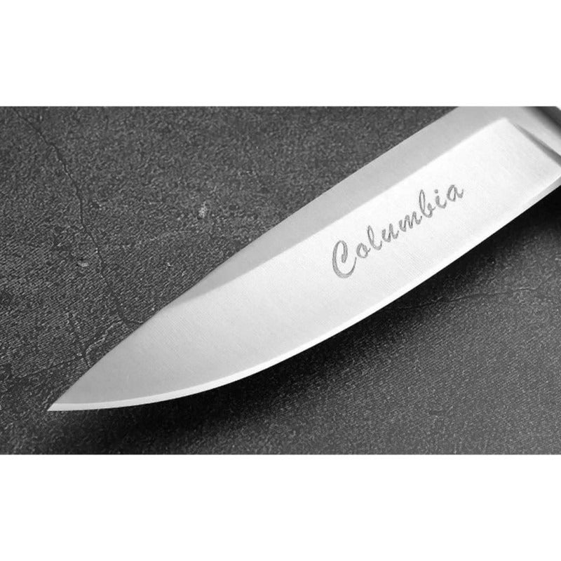 Cutit din Otel Inoxidabil , Maner din Lemn de Trandafir Rosu, cu Teaca Portabila, 19 cm, Lama 9.5 cm