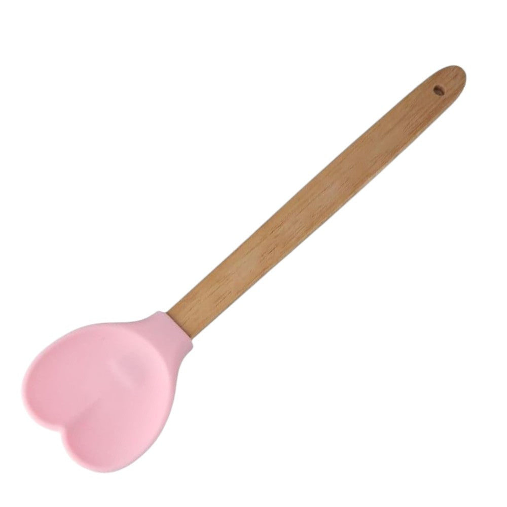 Spatula silicon in forma de inima cu maner lemn, 28 cm