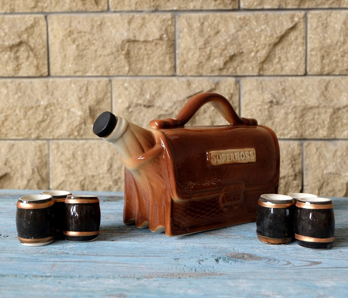 Set servire băutura ceramică,Geanta Superboss 1.5L cu 6 pahare 100 ml