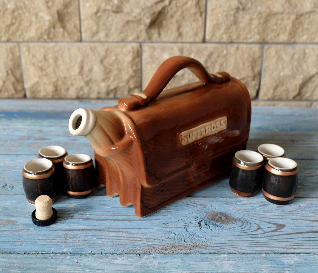 Set servire băutura ceramică,Geanta Superboss 1.5L cu 6 pahare 100 ml