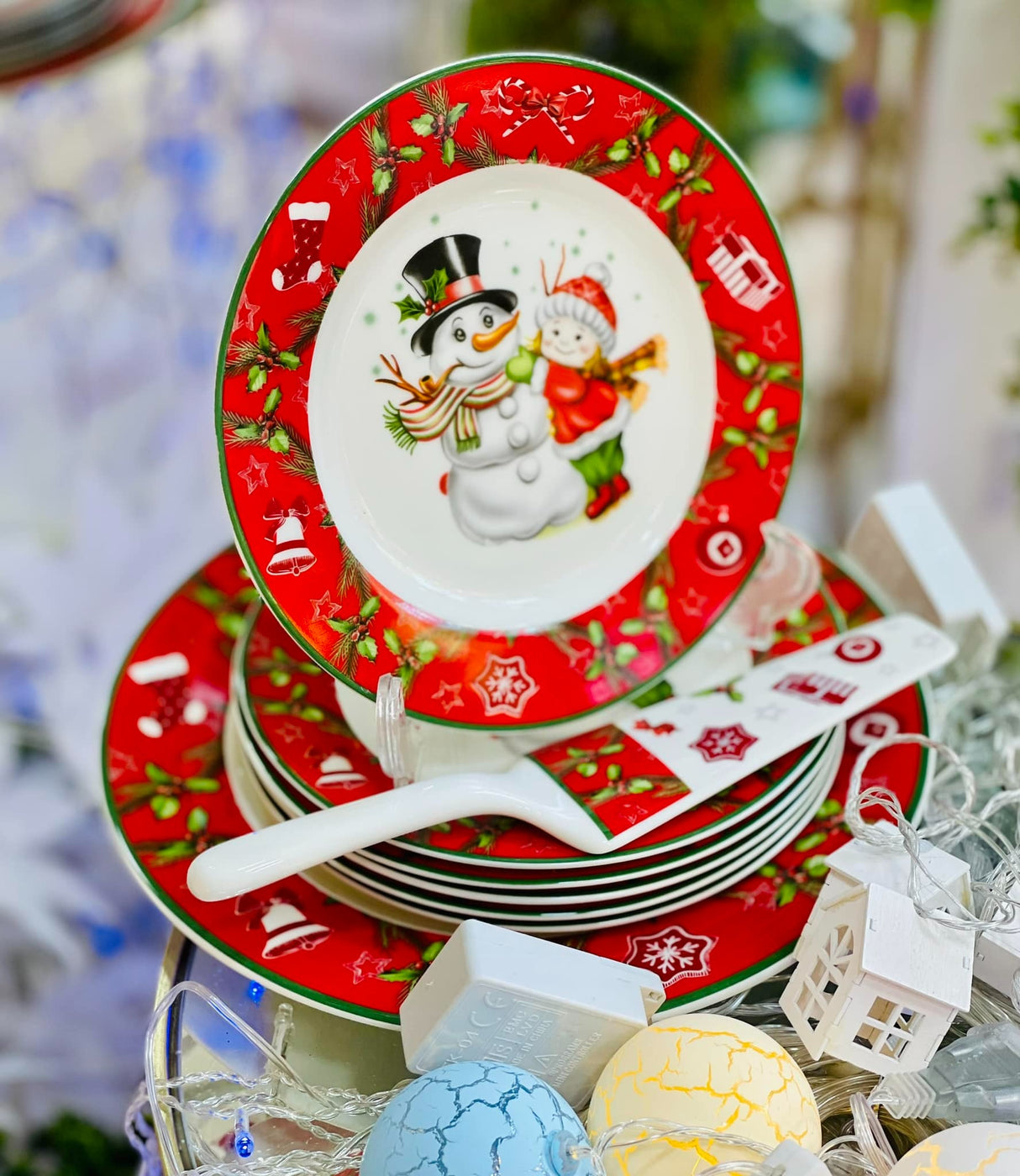 Set Tort,8 piese, Ceramica, model de Craciun, 19-27 cm