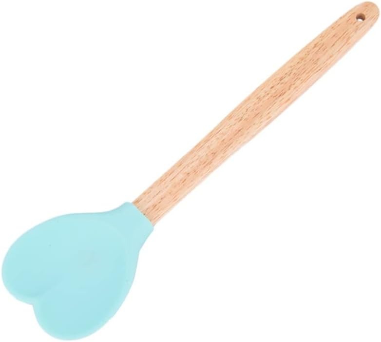 Spatula silicon in forma de inima cu maner lemn, 28 cm