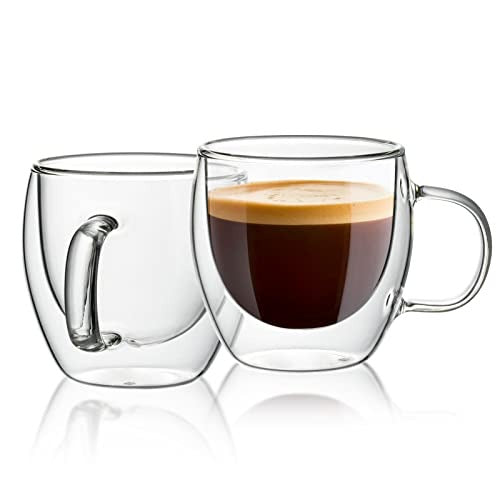 Set 6 Cani cu Pereti Dubli, Cafea Espresso, Sticla Termorezistenta, 80 ml
