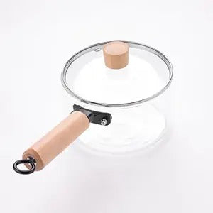 Cratita din sticla Transparenta, 1.8 litri cu maner din Lemn si Capac