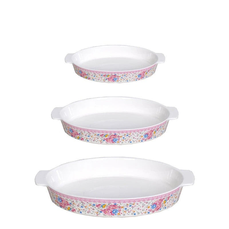 Set 3 Tavi ceramica cu manere, Model Floral