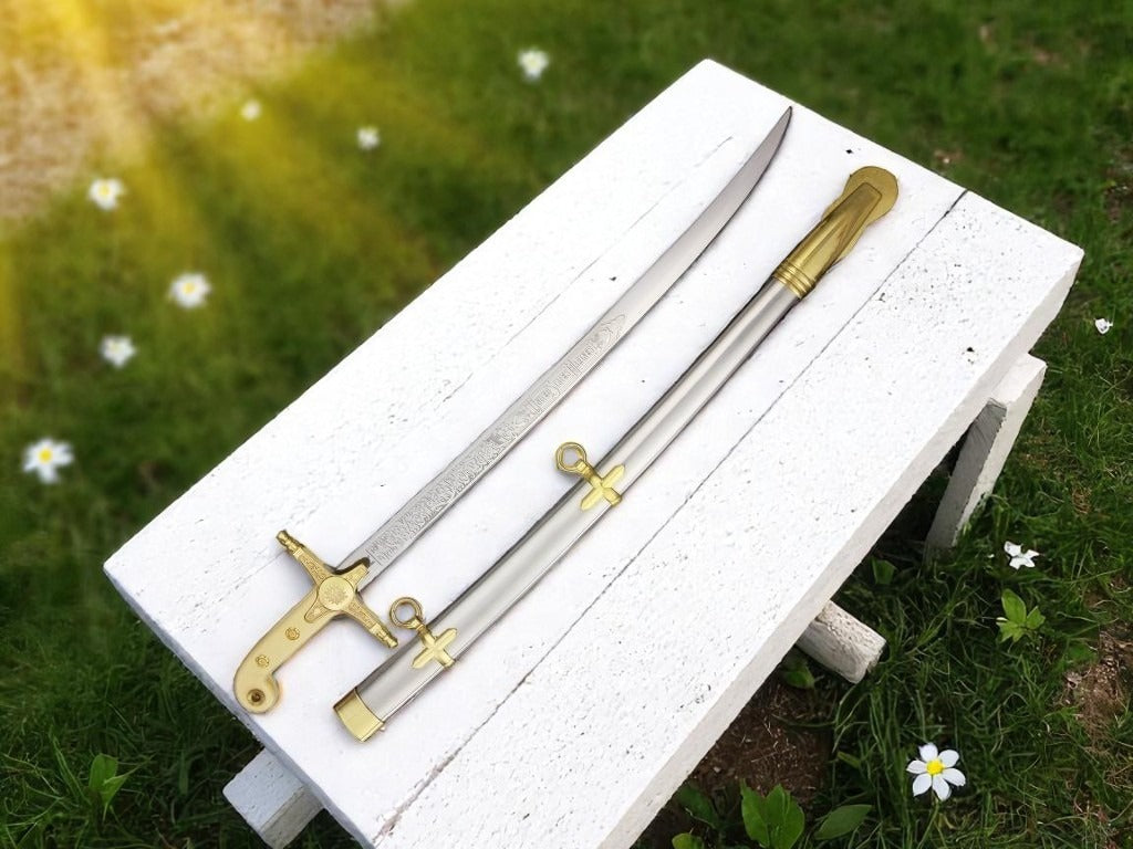 Sabie cu Teaca, Alba cu Aurie, Lama Otel, 50 cm , 280 g