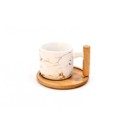 Cana de Cafea cu Farfurie, Model Marmura, Ceramica, 230 ml, 7x7 cm