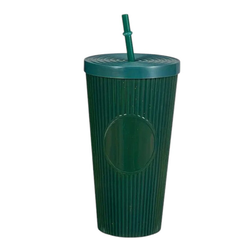 Pahar cu pai si capac, Plastic, Multicolor, 700ml