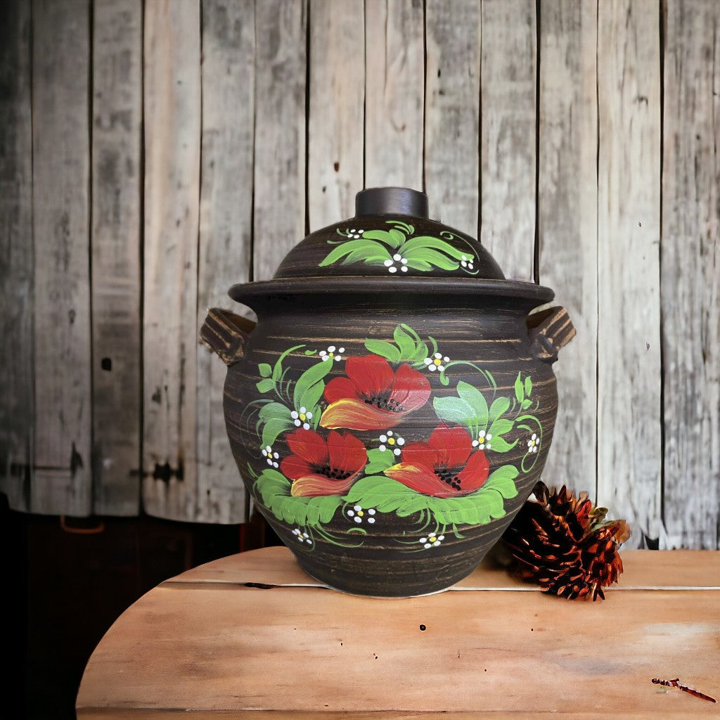 Bol pentru Supa din lut rosu,Floral, 4L