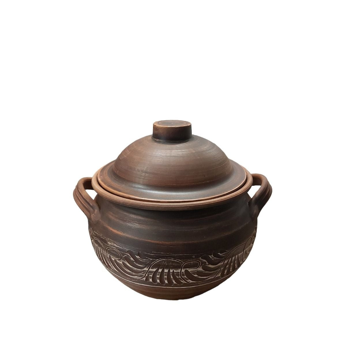 Oala pentru Cuptor cu Manere si Capac din Angob, Lut Rosu, 3 litri