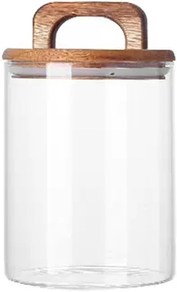 Recipient Depozitare Alimente cu Capac, Etans, Sticla si Lemn, dimensiuni individuale