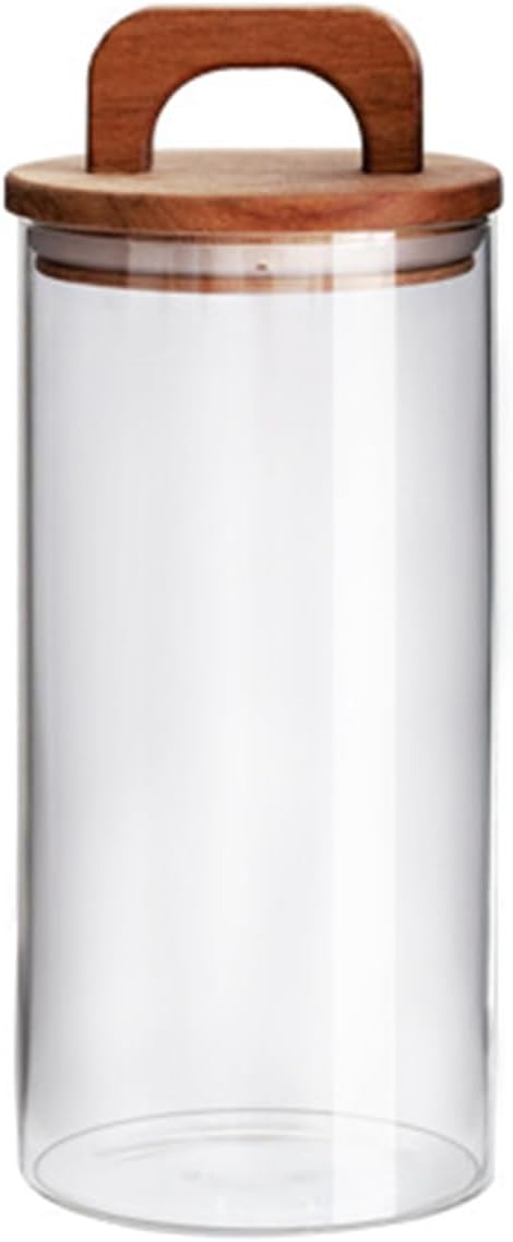 Recipient Depozitare Alimente cu Capac, Etans, Sticla si Lemn, dimensiuni individuale