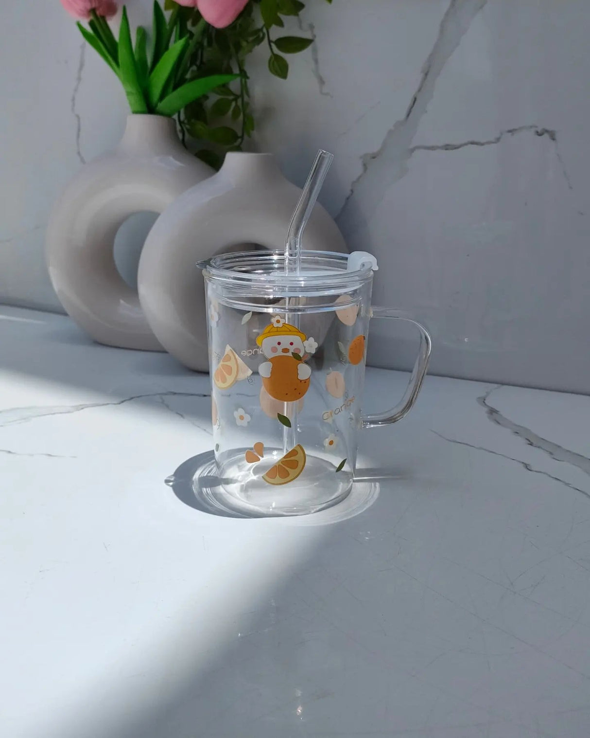 Cana cu Maner si Pai din sticla , Inchidere Ermetica , 350 ml